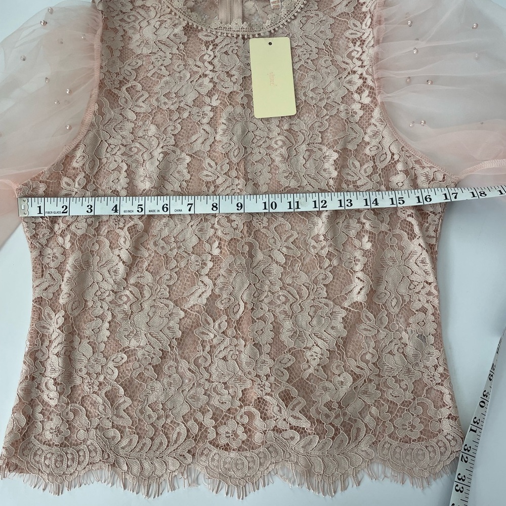 Elegant Lace and Tulle Top with Pearl Details - Picture 9 of 10